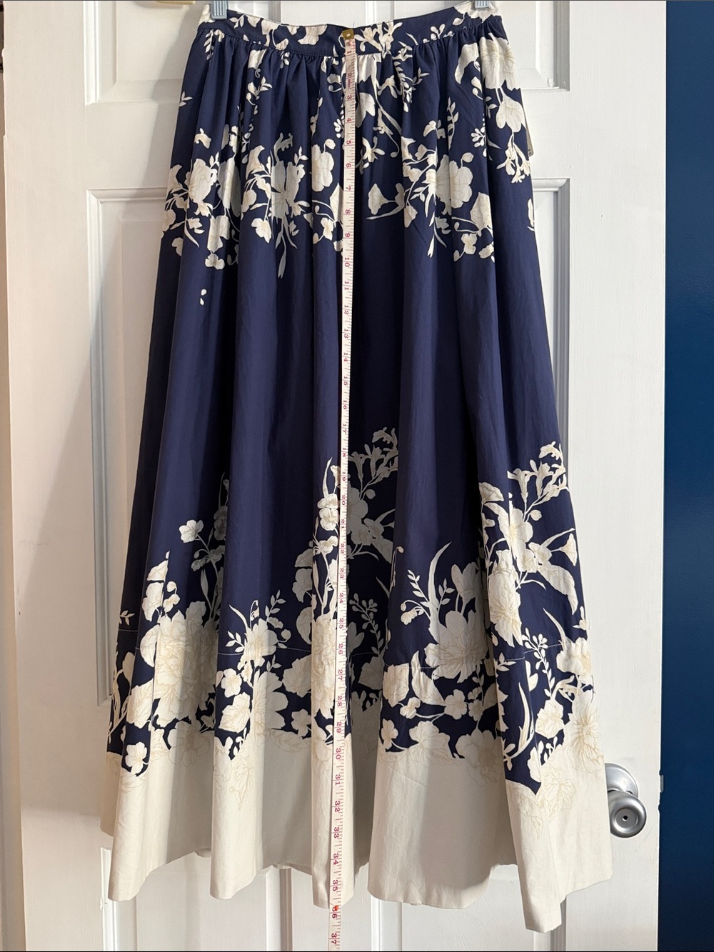 Maeve Navy and Cream Floral A-Line Skirt